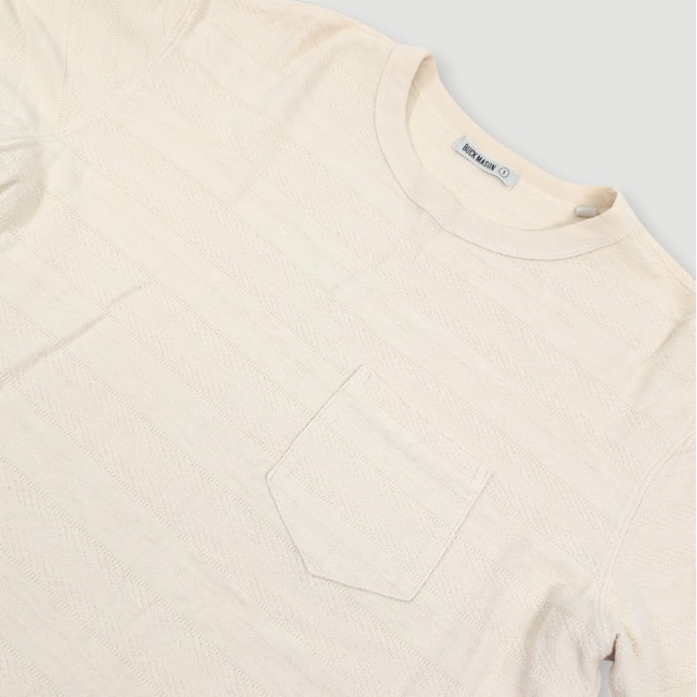Buck Mason Dobby Weave T-Shirt Mens‎ Small Cream Tan Quiet Luxury Casual Modern